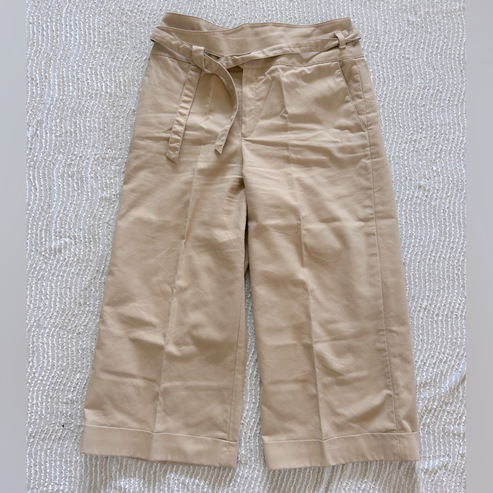 Club Monaco Tan Pants Khaki Wide Leg Wrap Pants Size 12 Beige Bow Tie